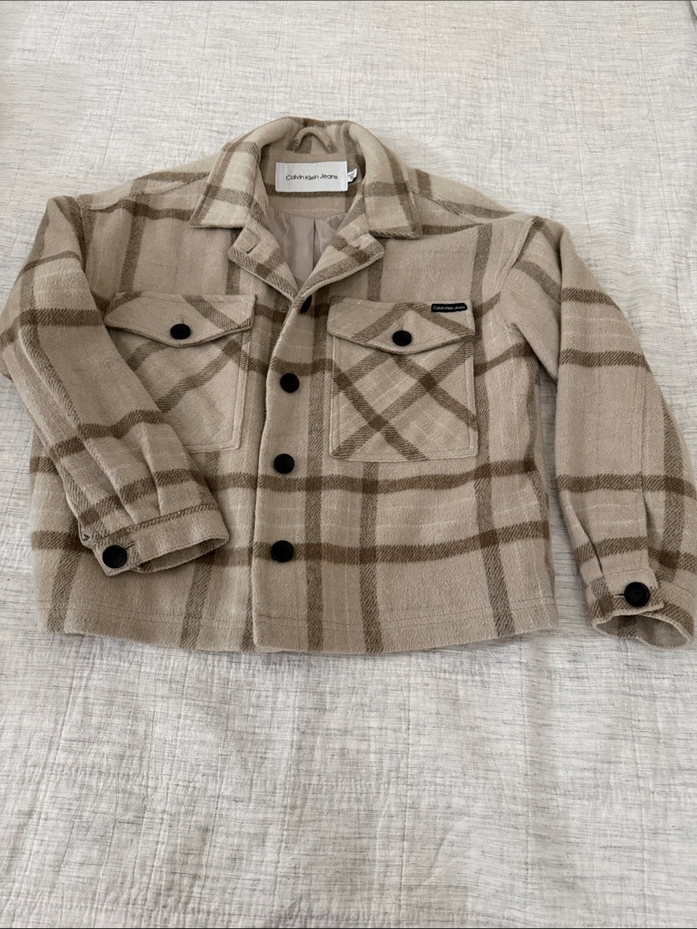 Calvin Klein Kids Beige & Brown Plaid Button Jacket